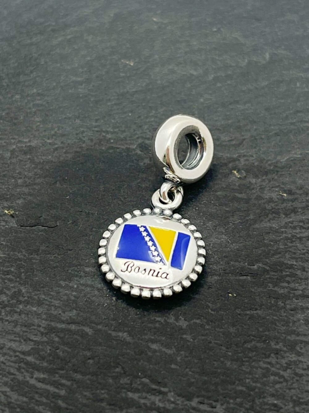 Pandora Bosnia Flag Dangle Charm Sterling Silver Jewelry
